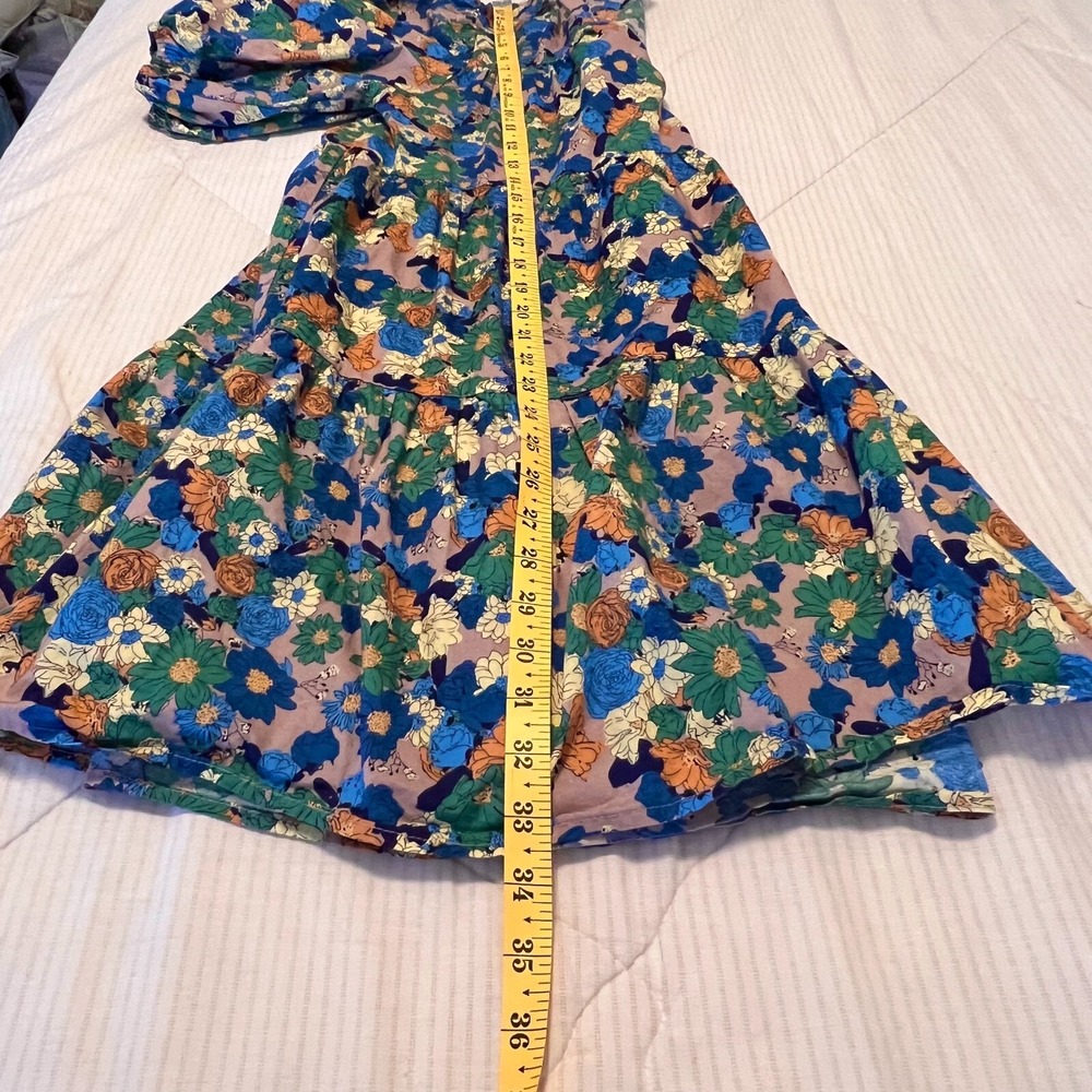By Together Babydoll Dress Blue‎ Floral Tiered Cotton Western Boho Cottage Small - Picture 4 of 7